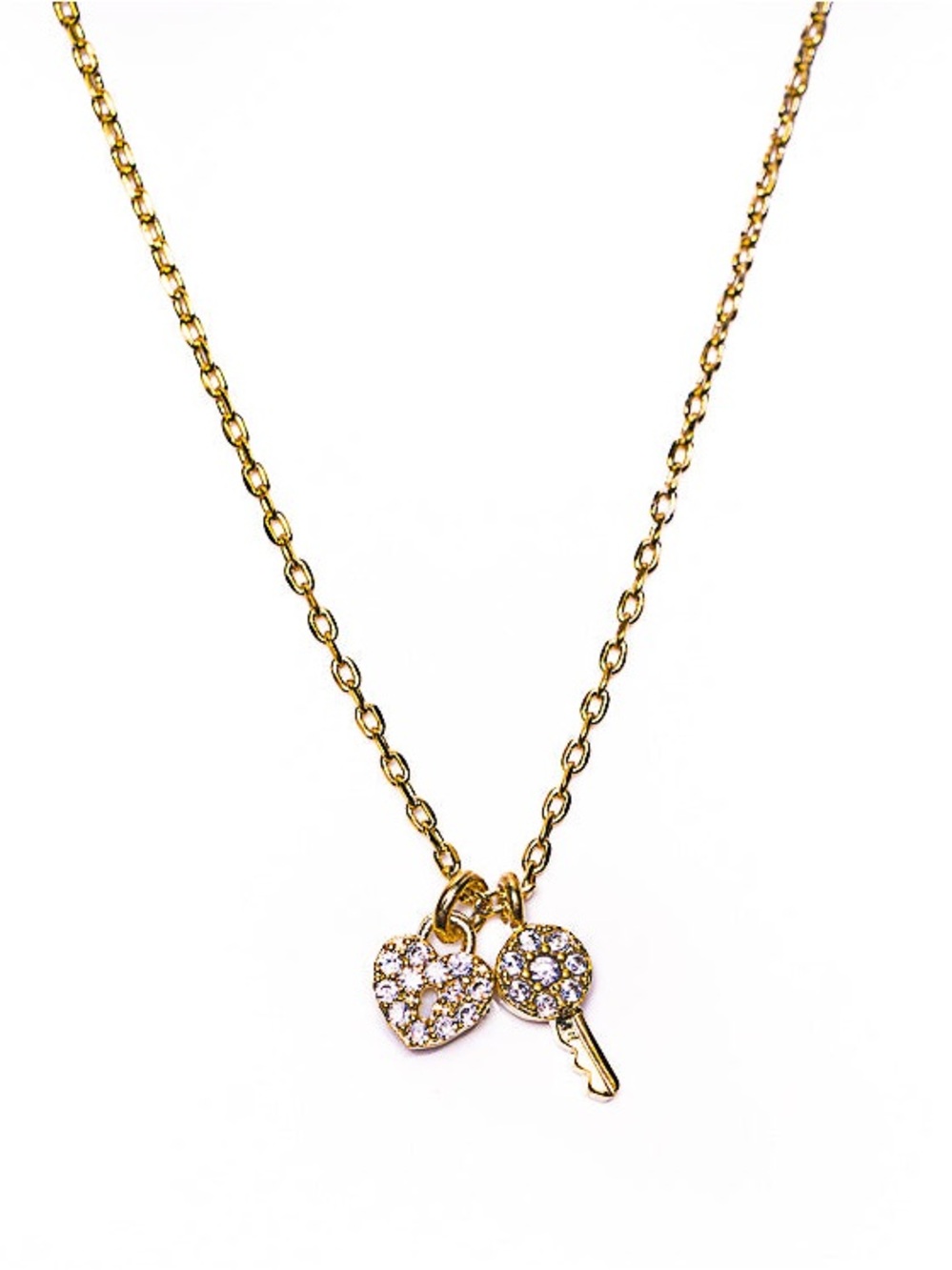 NEW Nordstrom Gold-Tone Heart & Key Pendant Necklace with Crystals